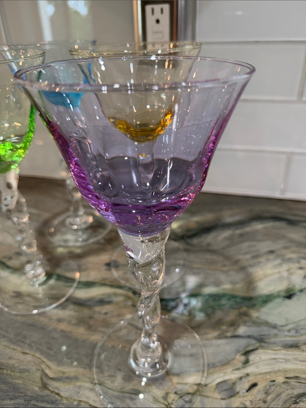 Adriana Wine Glass, Green, blue , purple yellow Set of 4 - Picture 3 of 7